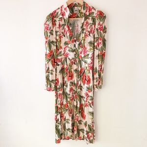 ASOS Long Sleeve Tropical Print Midi Dress Size 4